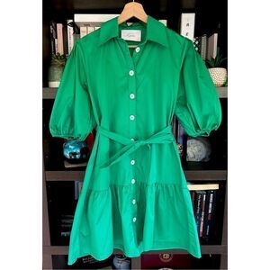 NWOT Kasia Green Puff Sleeve Tiered Button Front Mini Dress Size Small